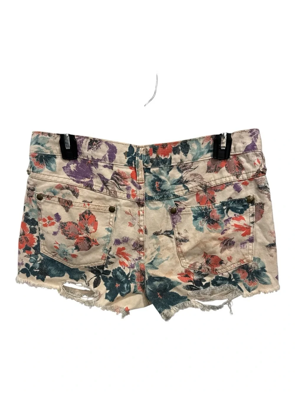 Free People Floral Daisy Duke Distressed Jean Shorts Size 28